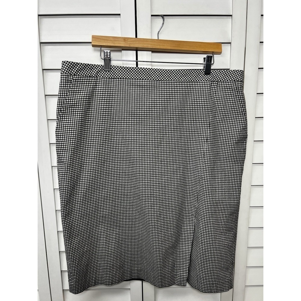 Talbots Gingham Front Slit Knee Length Stretch Pencil Skirt Women's Size 18